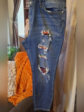 Judy Blue Distressed Serape Patch Skinny Jeans